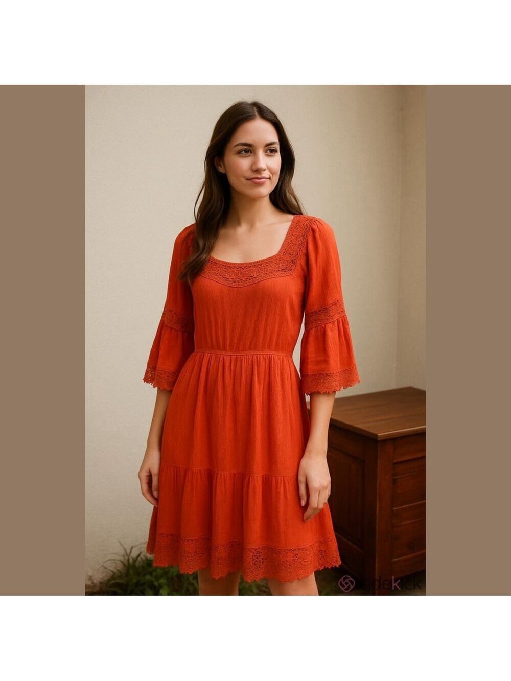 Floral crocheted Lace dress with square neckline